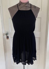 Ecote Urban Outfitters Black Lace Trim Halter Dress XS