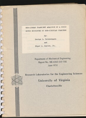 Dept Of Mechanical Engineering Report U. VA 1970 NASA Lewis Research Center Book