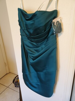 Davids Bridal Strapless Pleated Dress-Emerald Green-Size 4-NWT | eBay