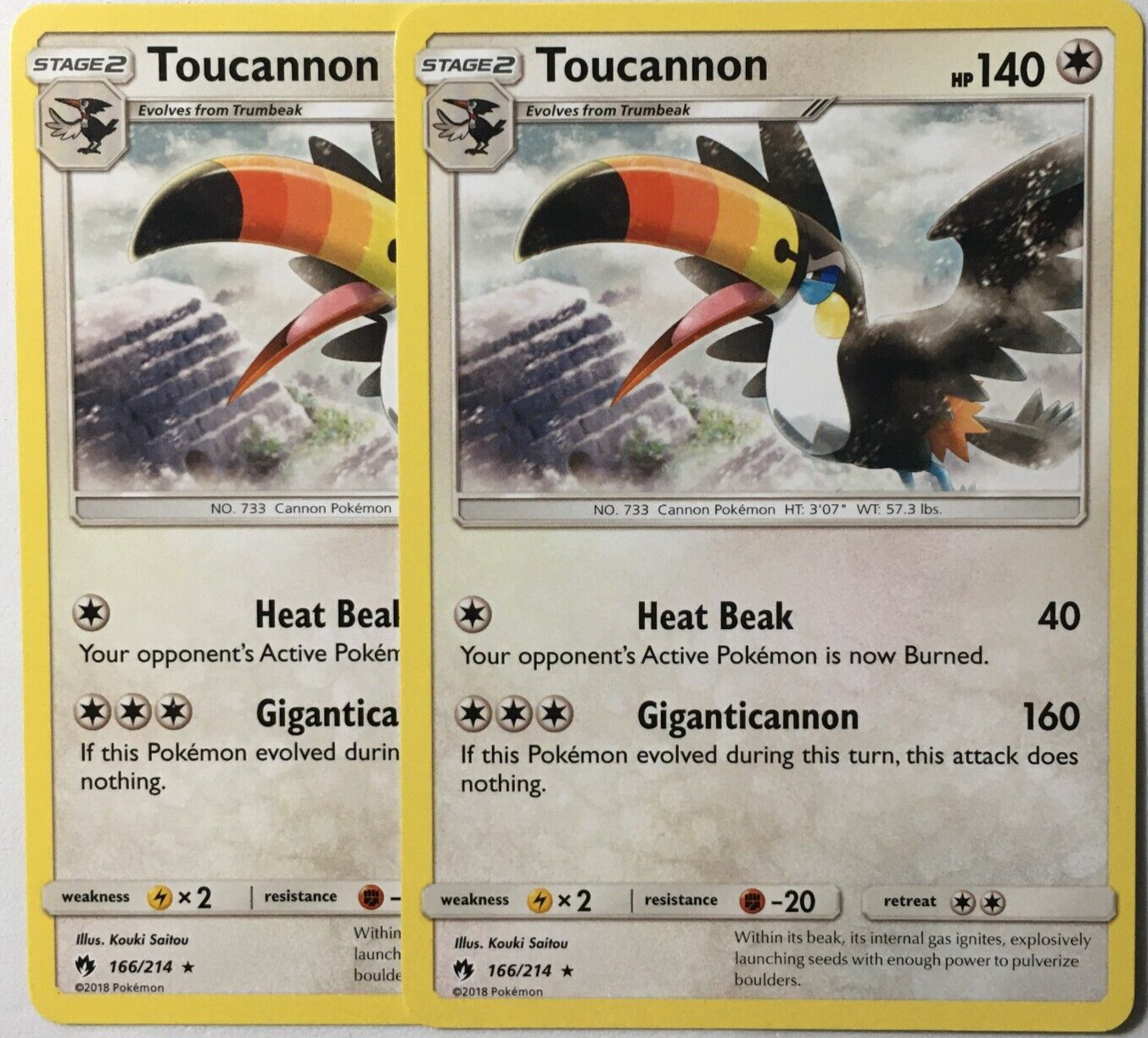 POKEMON 2X TOUCANNON 166/214 LOST THUNDER RARE NEAR MINT