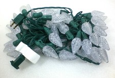 50 LED C-9 White Lights Green Wire 33 feet of lights Faceted Bulbs  13