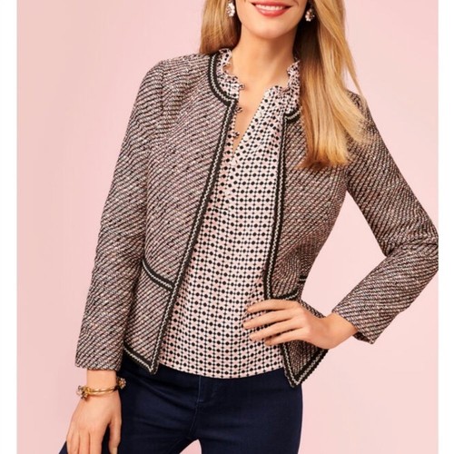 NWT Talbots Grosgrain Braided Trim Tweed Jacket Blazer Size 10 Petite Multi 10P - Picture 10 of 10