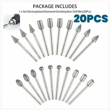 20Pcs 120 Grit Diamond Burr Set Drill Bits Set for Dremel Tool Rotary Grinding