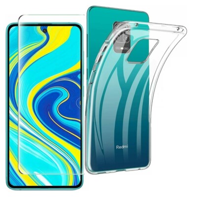 FOR XIAOMI REDMI NOTE 9 SILICONE CASE COVER + TEMPERED GLASS FILM
