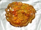 Vintage Indiana Carnival Glass Bowl - Triangle Shape - Marigold Leaves & Berries
