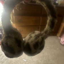 Leopard Print Faux Fur Headband with Fur Trim, Animal Pattern, Brown Black