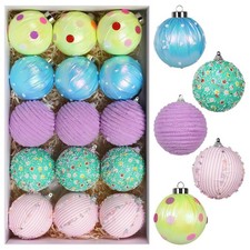 15PCS Christmas Ornaments Set, 8CM/3.14" Macaroon Colorful Pastel Candy Shatt...