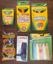 SCHOOL SUPPLIES LOT CRAYONS COLORED PENCILS MARKERS MECHANICAL PENCILS
