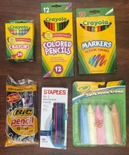 SCHOOL SUPPLIES LOT CRAYONS COLORED PENCILS MARKERS MECHANICAL PENCILS