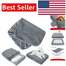 Soft Plush Waterproof Dog Bed Cover, 36x27 Inches   Machine Washable Grey Liner