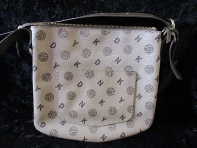 DKNY Monogram Two-Toned Brown Adjustable Strap Shoulder Bag w/Attached Mirror