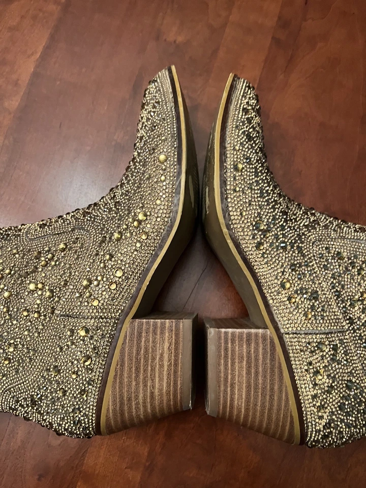 Hey Girl Corky’s tamanho 10 GOLD LANTEJOULAS BLING GLAM ANKLE BOOTS-ÓTIMO ESTADO - Imagem 2 de 4