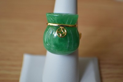 42,00ct grüne Jade Geldbeutel Ring 18K Gelbgold vergoldet über Feinsilber Größe 7