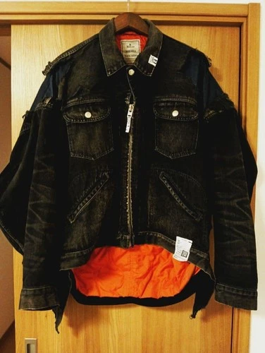 MIHARA YASUHIRO Black Denim Flight Jacket Oversized Distressed Size 46 Japan - product listing photo