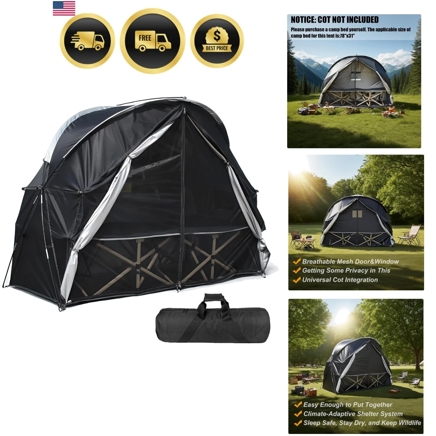 Camp Tent for One Person Breathable Mesh Screen Waterproof Shelter All Weather
Opens in a new window