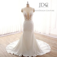 Mermaid Crepe Beading Lace Wedding Dress Wedding Dress Cut Out Train