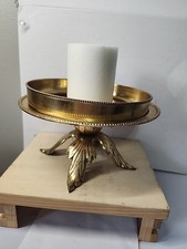 VTG  Brass Large Candle Holder  Footed  W/ Wa...