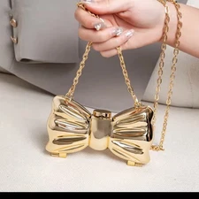 Golden Acrylic Evening Bag Luxury Round Shiny Shoulder Clutch