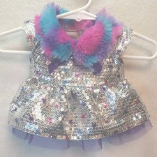 Build A Bear Outfit Honey Girls HG Stella Dress Sparkle  Sequins Fur Collar
