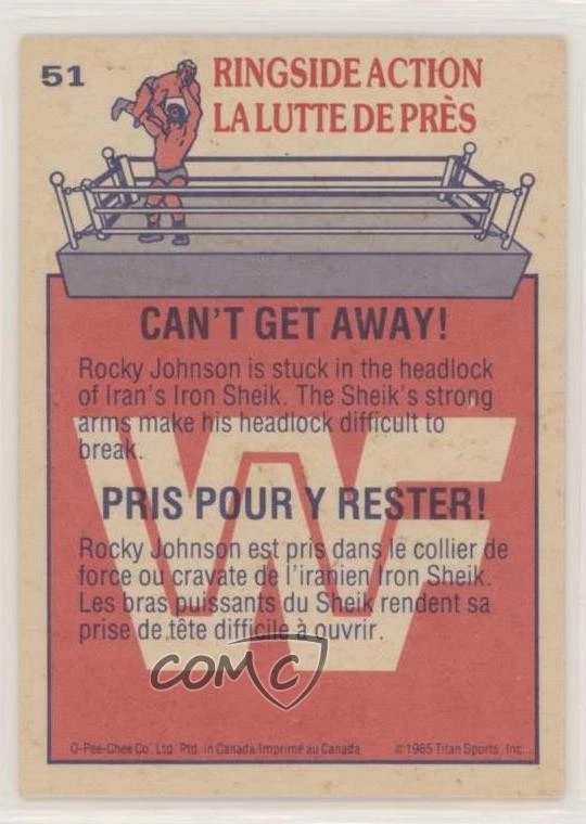 1985 O-Pee-Chee WWF Rocky Johnson Iron Sheik #51 Rookie RC HOF - Image 2 of 2