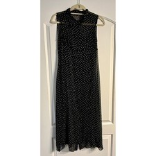 Vintage Classic Sleeveless Midi Dress Womens 4 Black White Geometric Print