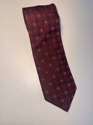 CANALI Italy Necktie Silk Geometric Diamond Textured Burgundy Mens Luxury Tie