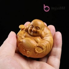 Boxwood Hand-carved Laughing Maitreya Buddha Desktop Ornaments Statue Craft Gift