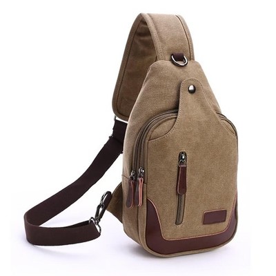 Canvas Crossbody Bag for Men, Casual Daypack Rucksack, Small Adjustable Backpack