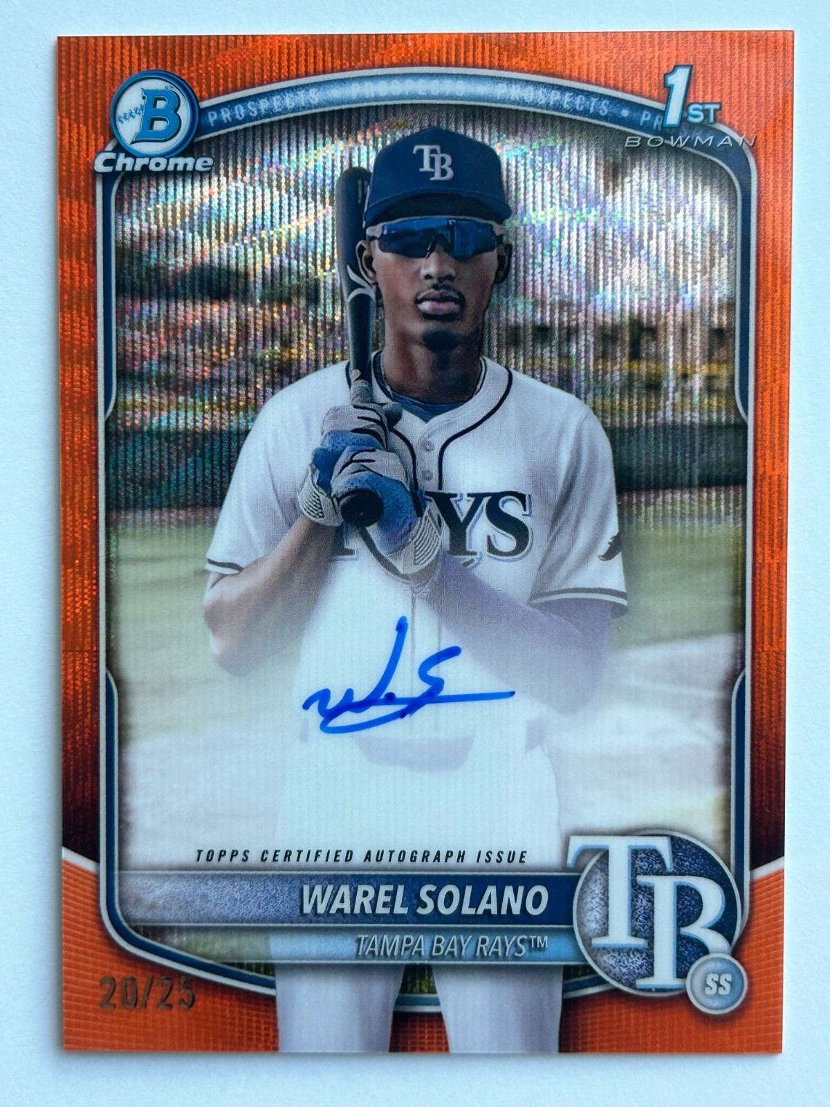 2025 Bowman Chrome Warel Solano #CPA-WS 1st Bowman Auto Orange Wave /25