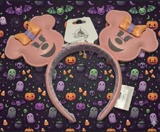 NEW 2026 Disney Parks Halloween Minnie Mouse Pink PASTEL Pumpkin Ears Headband