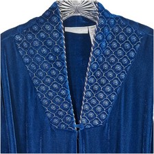 Vtg Adonna Velour Velvet Robe XL Teal Blue Grannycore Gold Piping Regal 1/2 zip