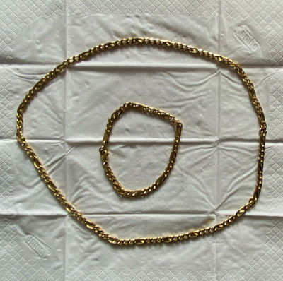 Schmuckset: Halskette & Armband, goldfarben, Metall, ohne Stein