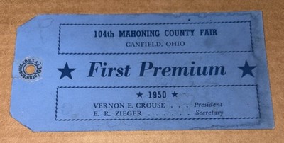 1950 104th Mahoning County Fair Canfield 1st Premium Dog Award 