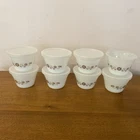 Vtg Dynaware Pyr-o- Rey Milk Glass Custard Cup; Brown Daisy Set of 8 With Lids