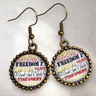 Patriotic Earrings Bronze Dangle July 4th Independence Day Fashion Jewelry