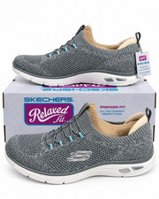 Skechers Women's Relaxed Fit Air-Cooled Memory Foam Gray /Blue Sneakers 149007