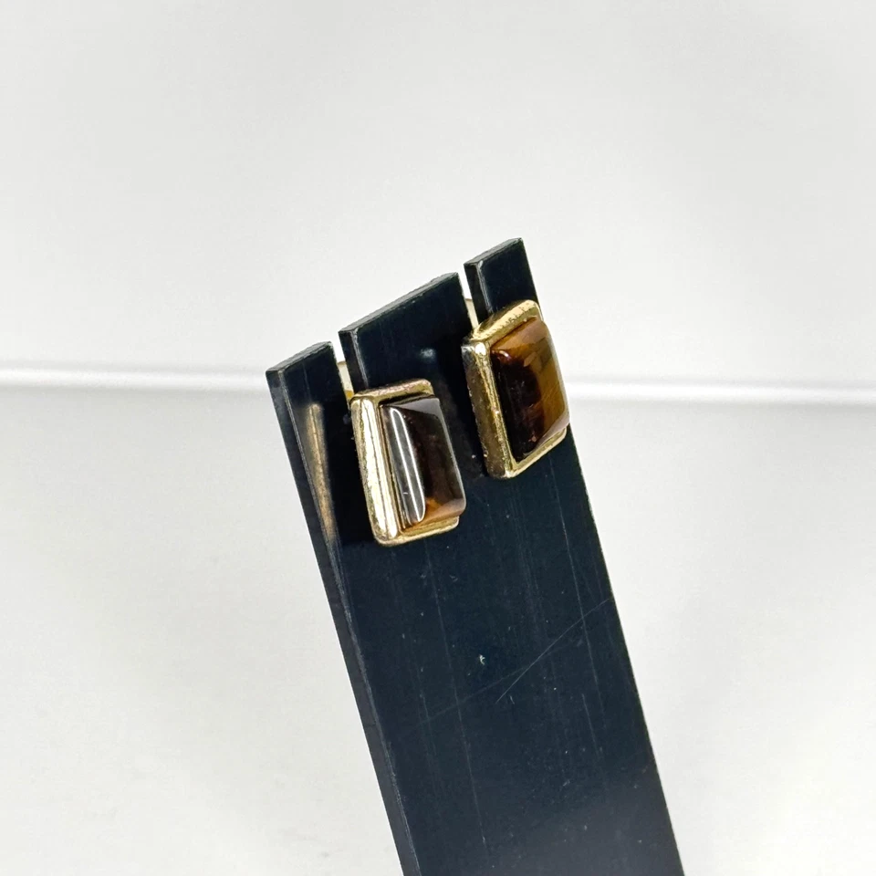 Pendientes Ojo de Tigre Vintage Pierce Rectangular Tono Dorado Foto 3 de 4