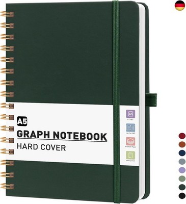 Notizbuch A5 Kariert, Hardcover,Notebook, Notizblock Spiralbindung With 140