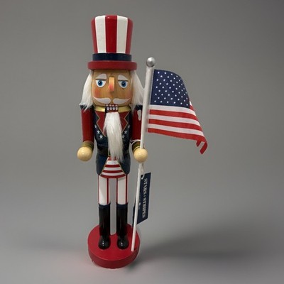 Patriotic Nutcracker Uncle Sam Holding American Flag 4th Of July Home Decor 14in