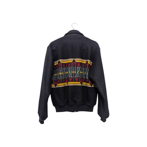 Vintage Pendleton Aztec Southwestern Full Zip Bomber Jacket Black Navajo Wool - Picture 2 of 4