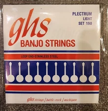 GHS Set 190 Plectrum Light Banjo Strings loop end Stainless Steel