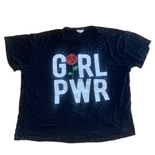 Dirtee Laundry T Shirt Cropped Top Girl Power Black Women’s Large With Rose.