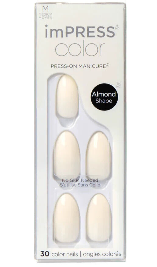KISS IMPRESS COLOR PRESS-ON FALSE NAILS ONE STEP MANICURE MEDIUM ALMOND BALLROOM