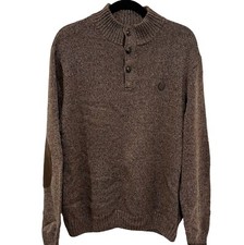 Chaps Men's Size L Brown Button Neck Sweater With Elbow Patches
