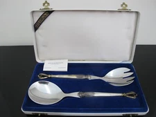 W&S SORENSEN Danish Sterling Silver Golden CROWN Fork & Spoon SALAD Serving Set