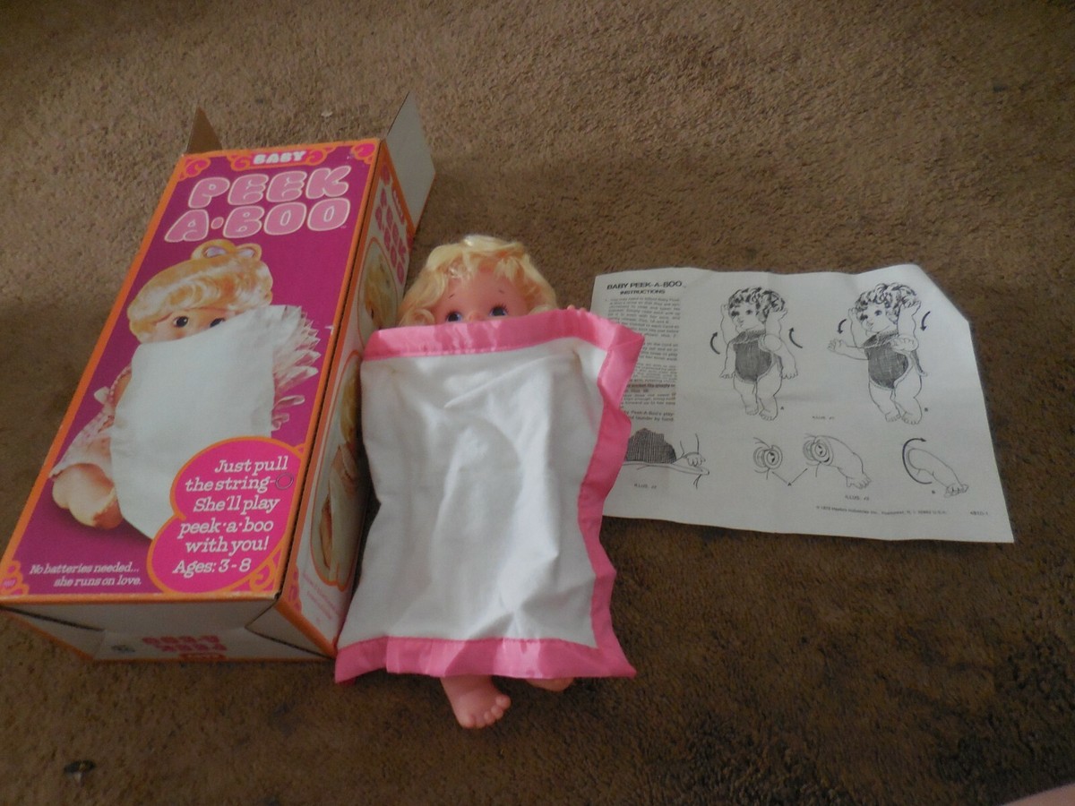 Vintage HASBRO BABY PEEK A-BOO DOLL in BOX, instructions, blanket