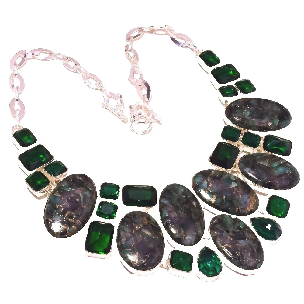 Модные ожерелья и кулоны колье с серебряным покрытием изумруда