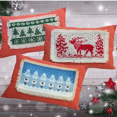 Knitting pattern Interchangeable pillow panels to decorate Christmas + 1 free - Picture 2 of 7