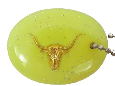 Vintage Confetti Gold Texas Longhorn Bull Embedded Chunky Keychain Lime Green