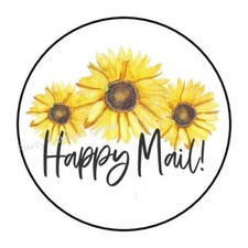 30 HAPPY MAIL SUNFLOWER ENVELOPE SEALS LABELS PARTY FAVORS STICKERS 1.5" ROUND